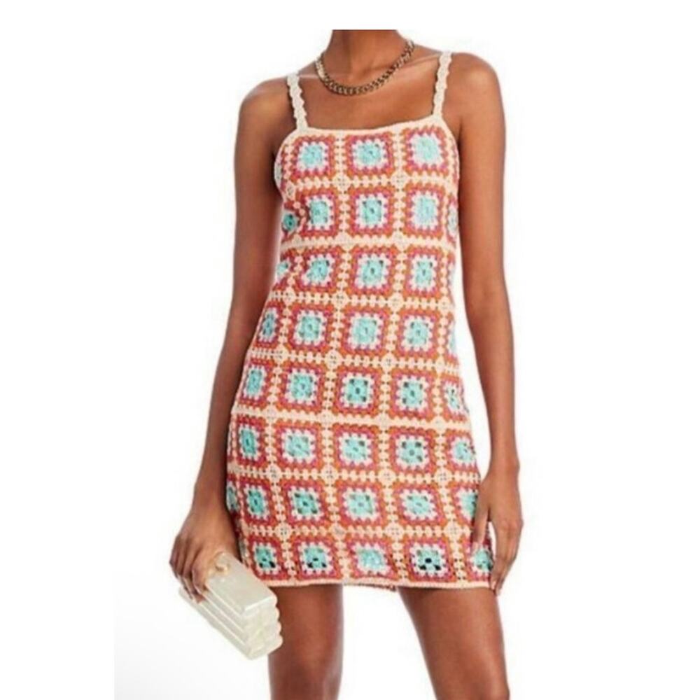 Wind and Willow Granny Square Dress Cover-Up Boho Beachy S